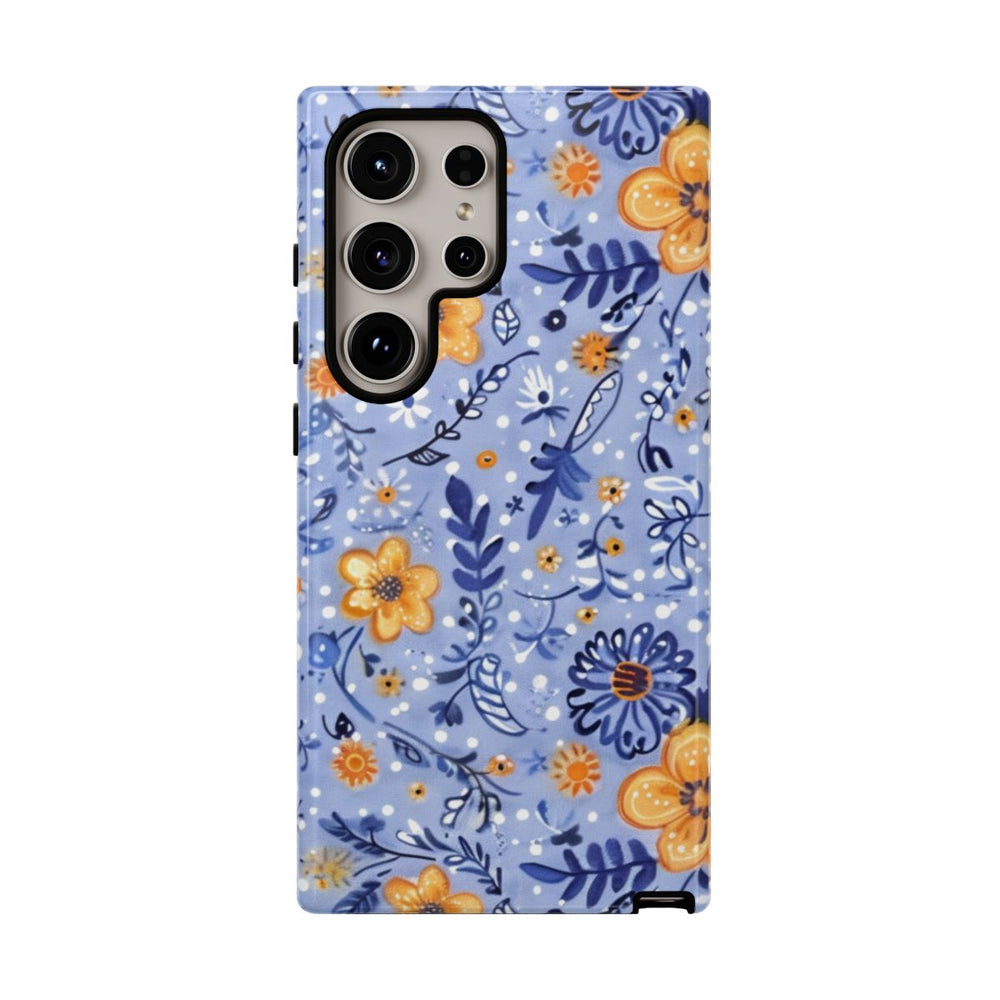 Blauw-Oranje Bloemenpatroon