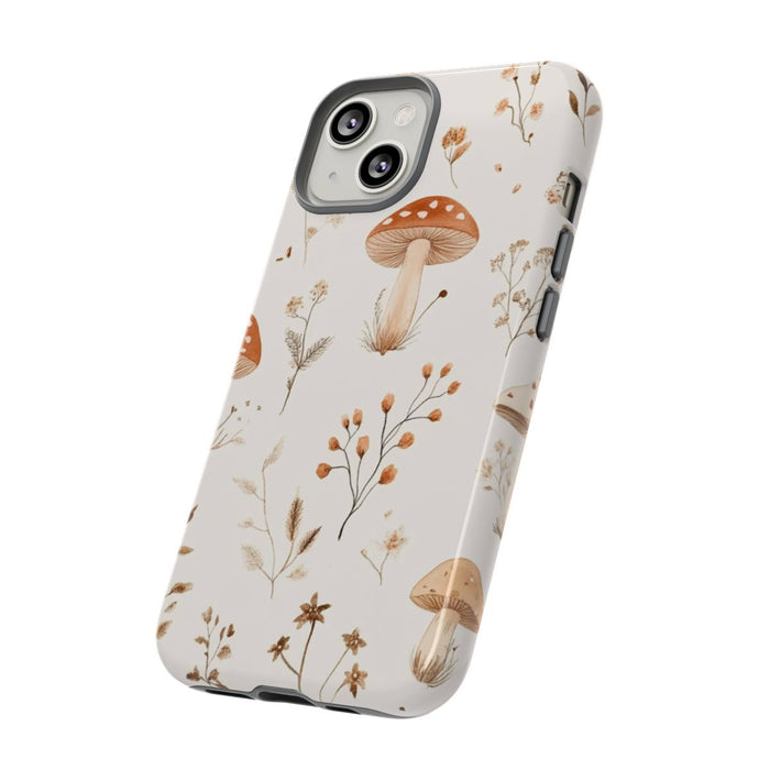 Bruine en Beige Paddenstoelen met Bloemrankenpatroon