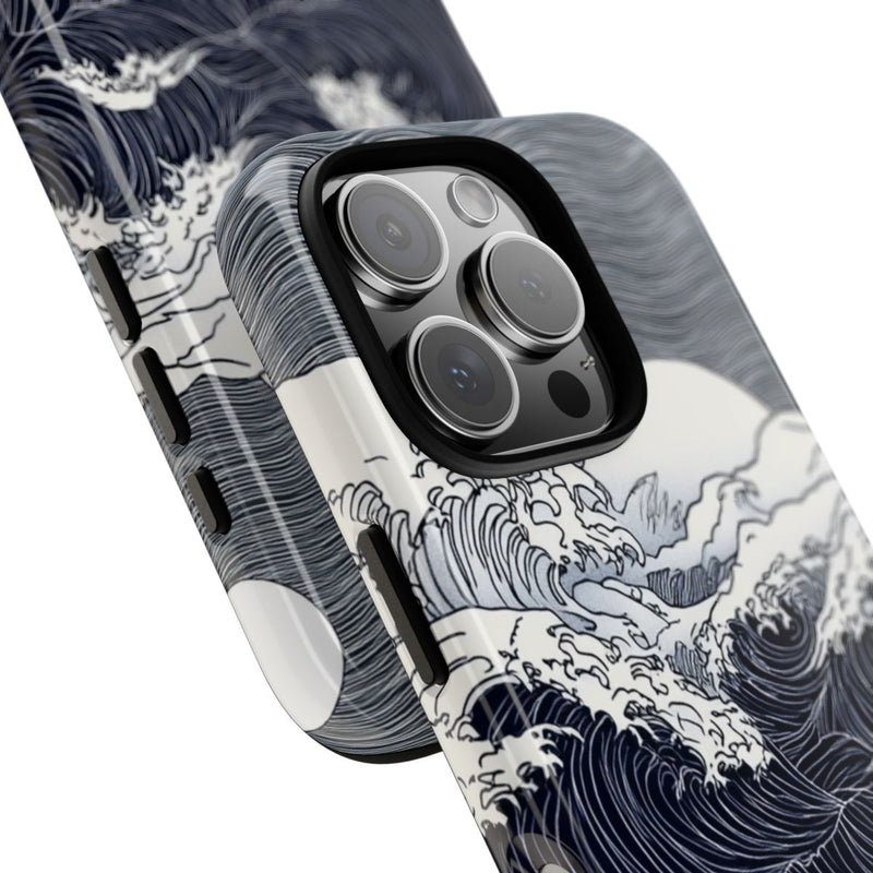 Monochrome Oceaangolven met Maan