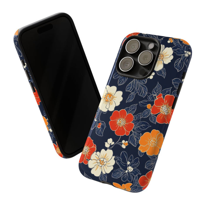 Oranje en Witte Bloemenprint
