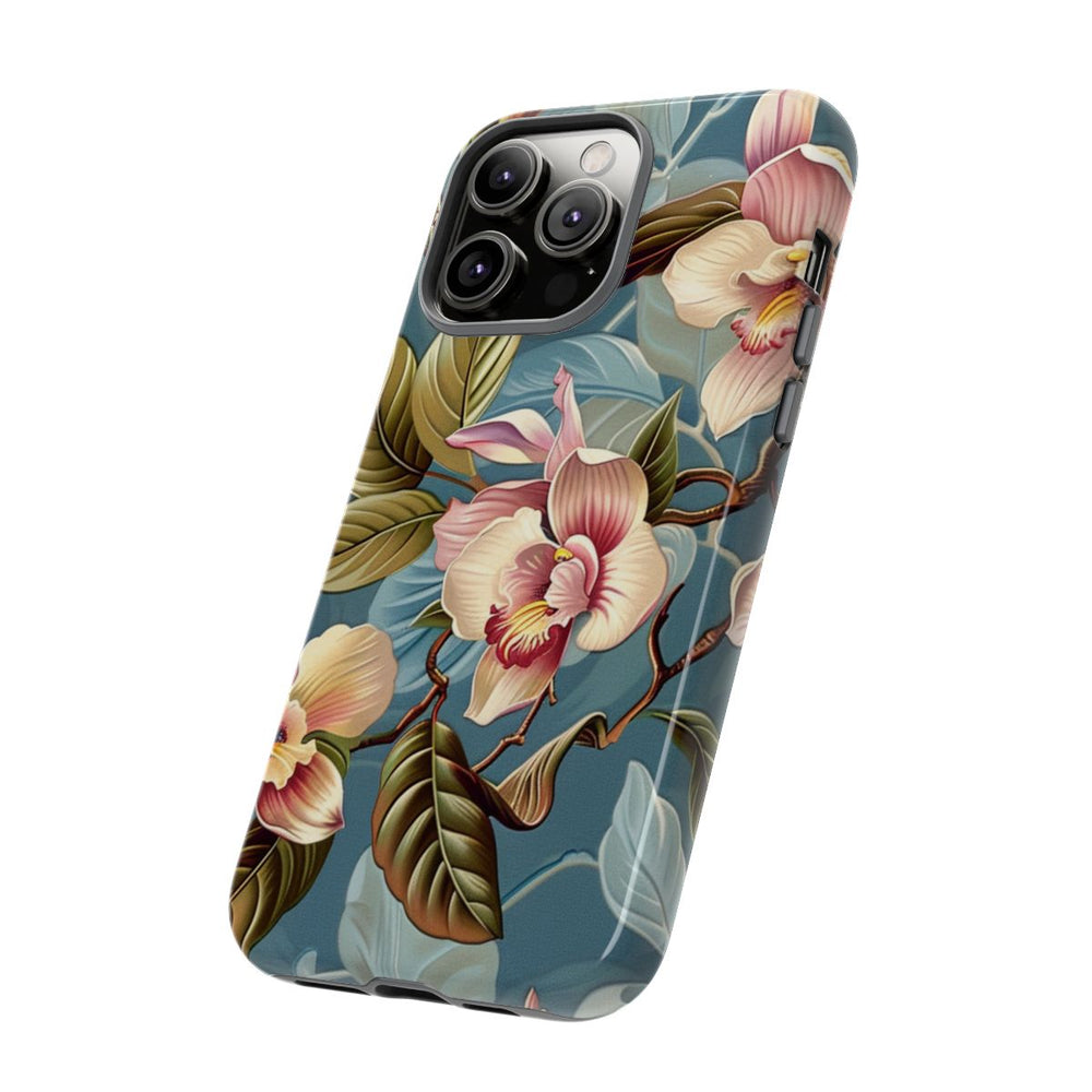 Orchideeën Bloemenpatroon op Blauwe Achtergrond