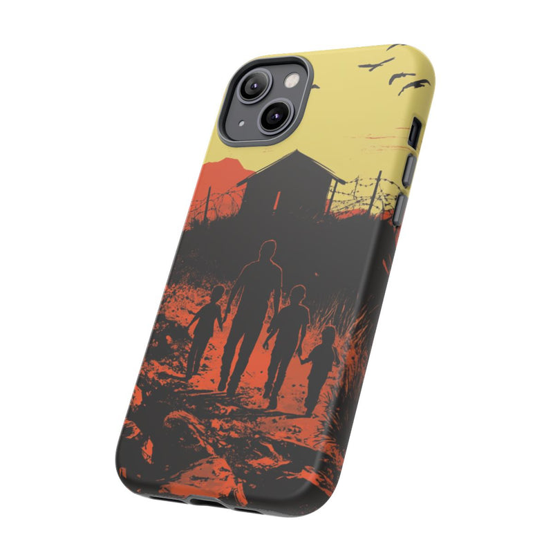 Gezin op Weg naar Prikkeldraadomheining