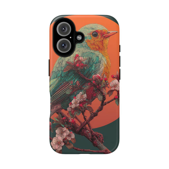 Kleurrijke Vogel met Bloesem en Oranje Maan