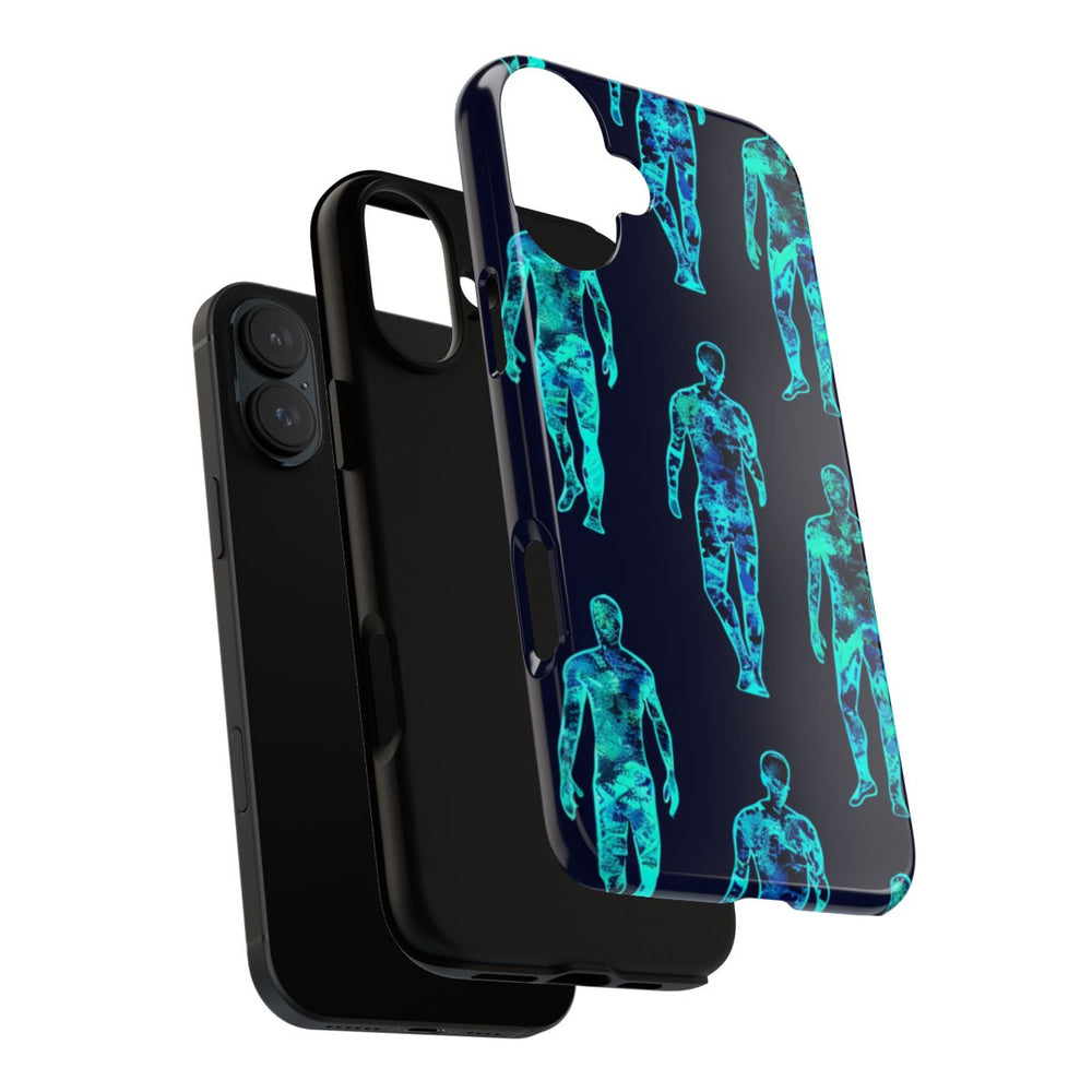 Blauw-Groene Neon Mensfiguren Patroon