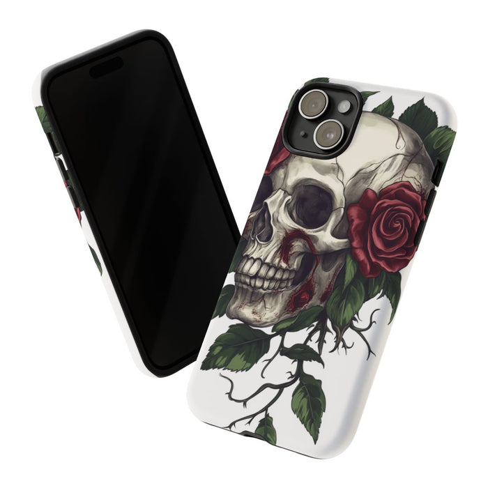 Schedel met Rode Rozen en Groene Bladeren