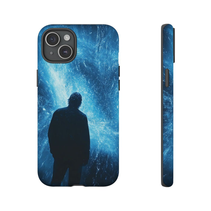 Silhouet met Blauwe Lichtuitbarsting