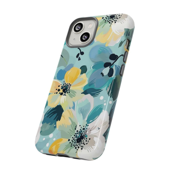 Turquoise Bloemenpatroon met Stippen