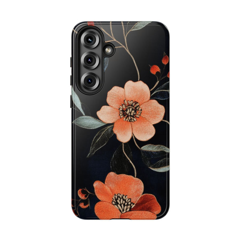 Oranje Geborduurd Bloemenpatroon
