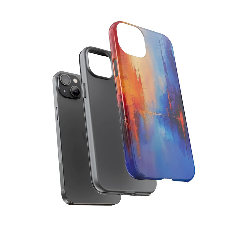 Levendige Abstracte Stadsgezicht in Blauw en Oranje