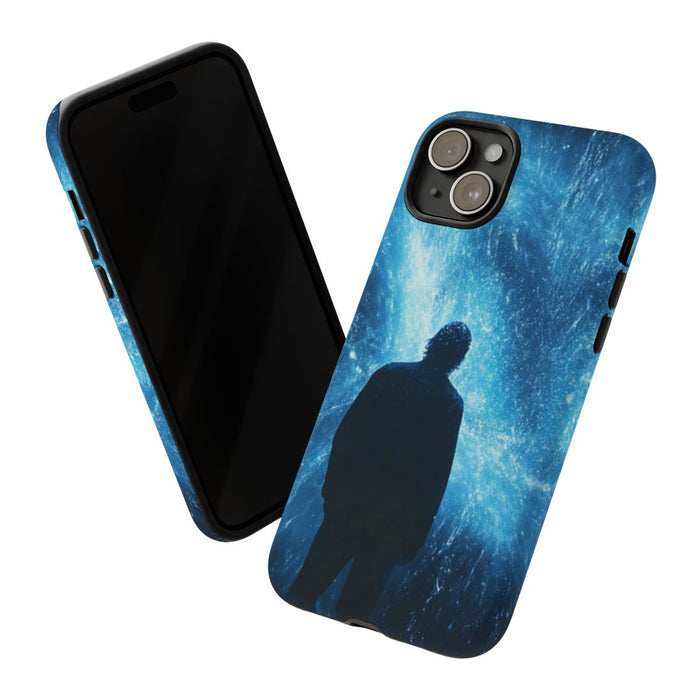 Silhouet met Blauwe Lichtuitbarsting