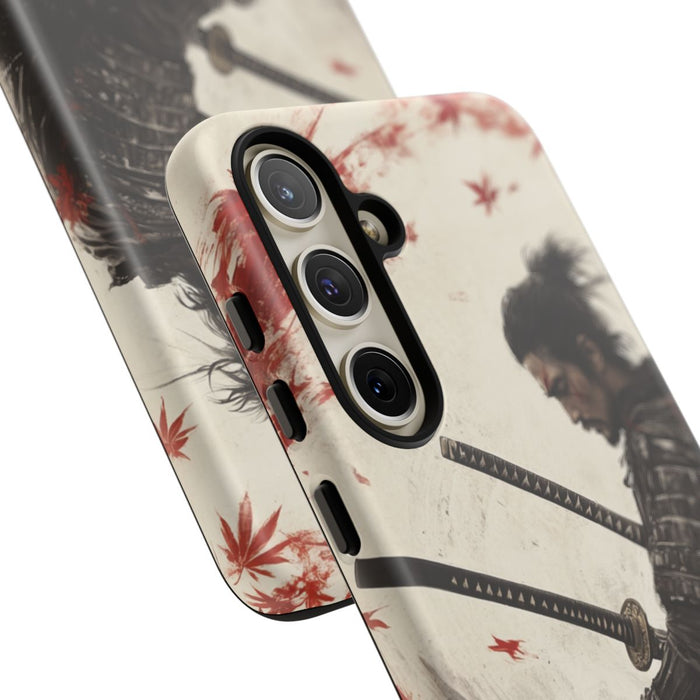 Samurai met Twee Katana’s en Rode Esdoornbladeren