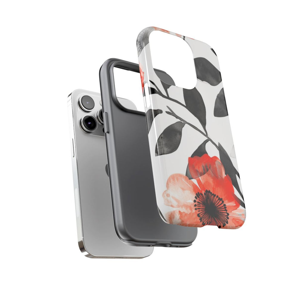 Rood-Zwart Waterverf Bloemenpatroon