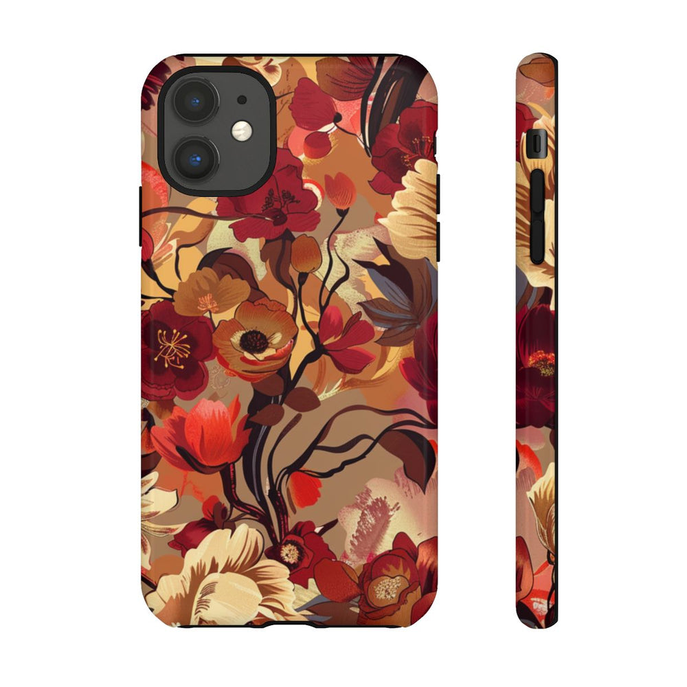 Warm Bloemenpatroon met Bourgondische en Oranje Kleuren