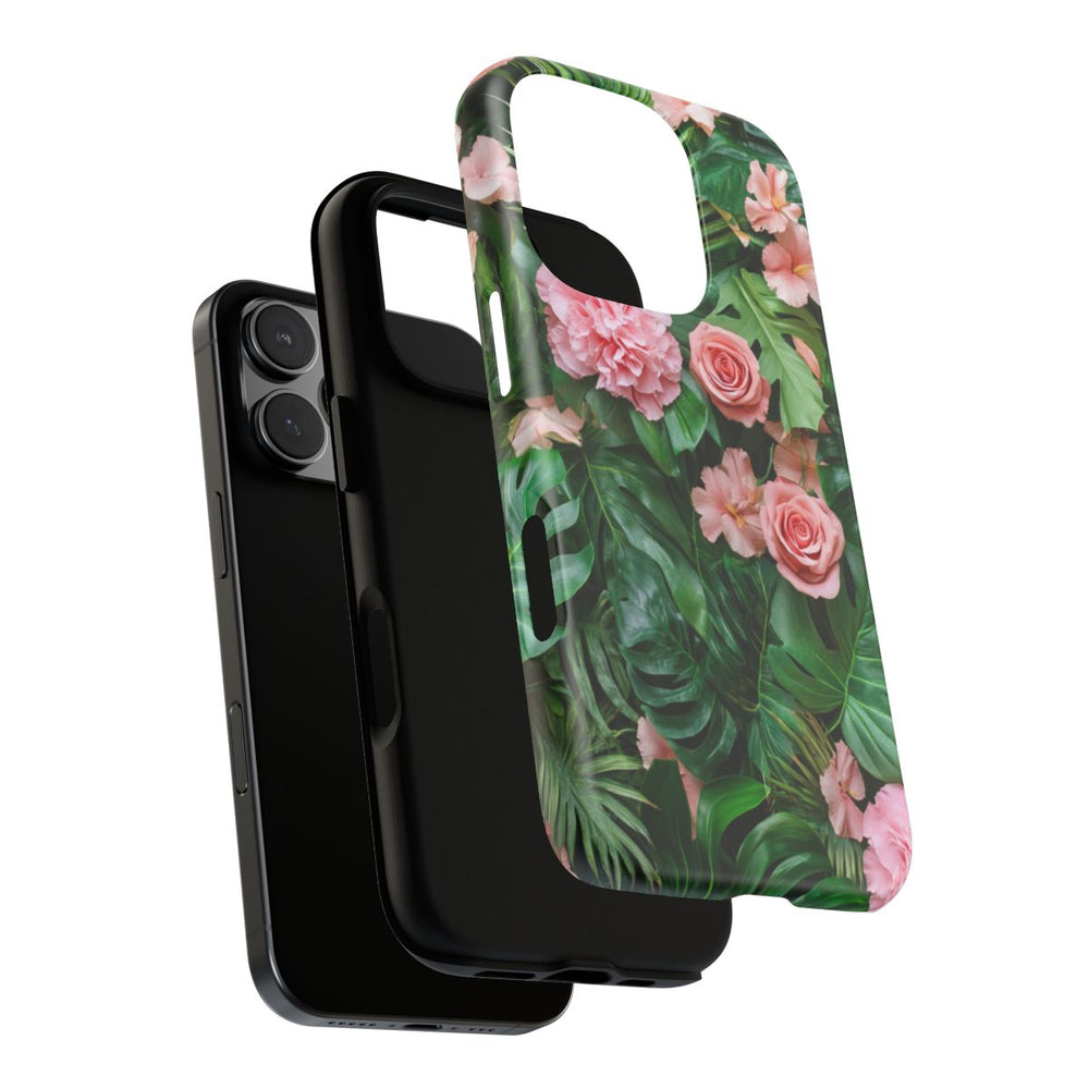 Roze Rozen en Tropische Bladeren Patroon