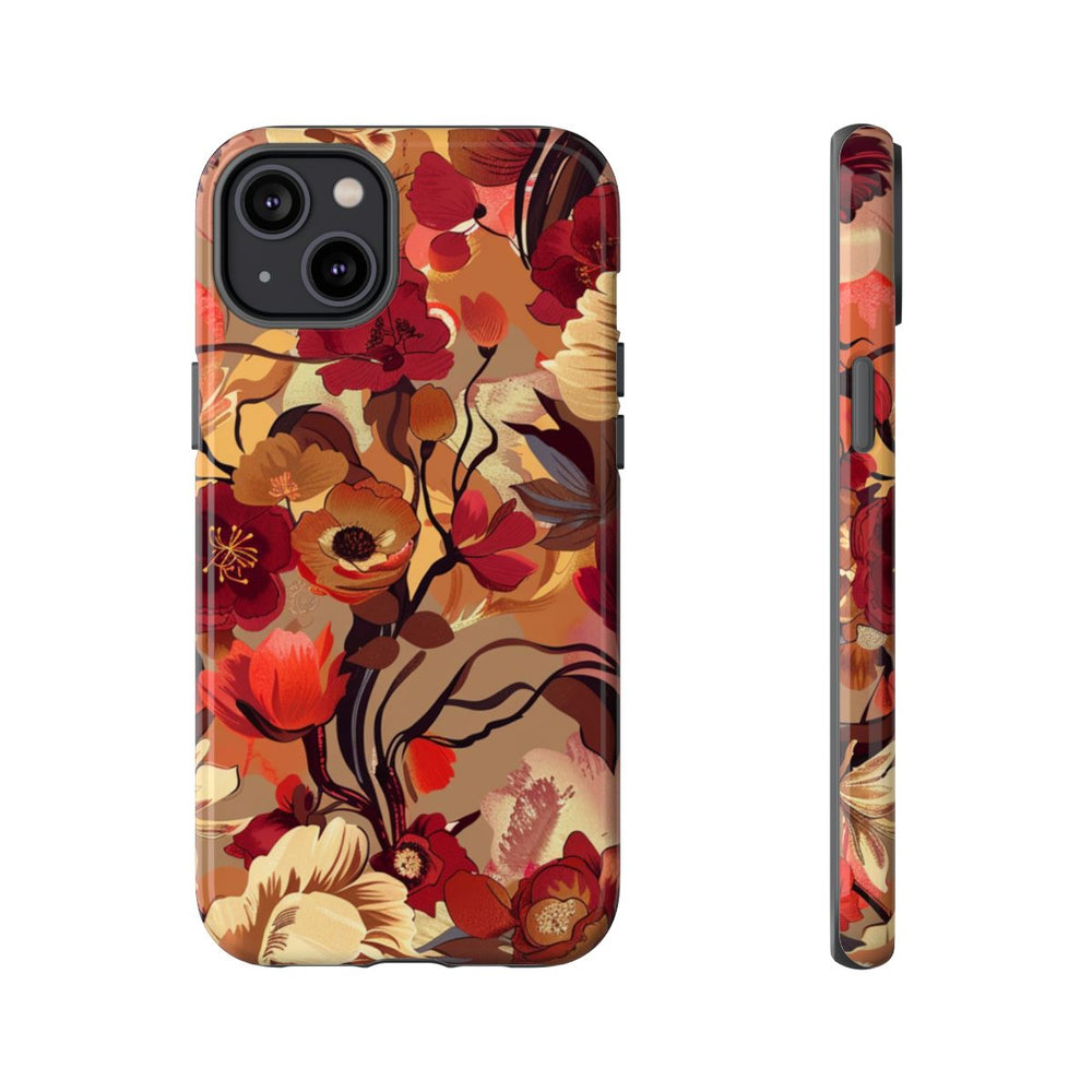 Warm Bloemenpatroon met Bourgondische en Oranje Kleuren