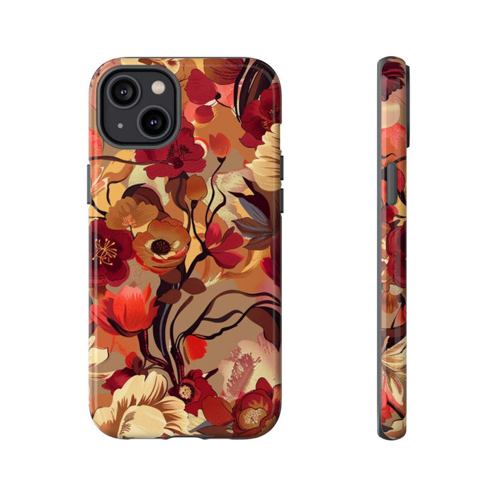Warm Bloemenpatroon met Bourgondische en Oranje Kleuren