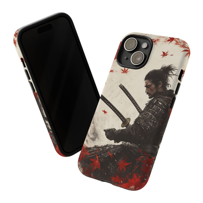 Samurai met Twee Katana’s en Rode Esdoornbladeren