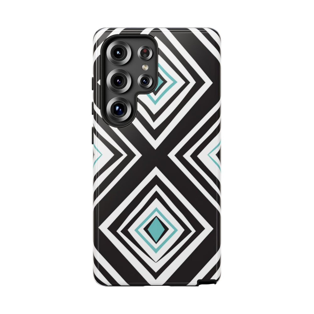 Geometrisch Zwart-Turquoise Diamantpatroon
