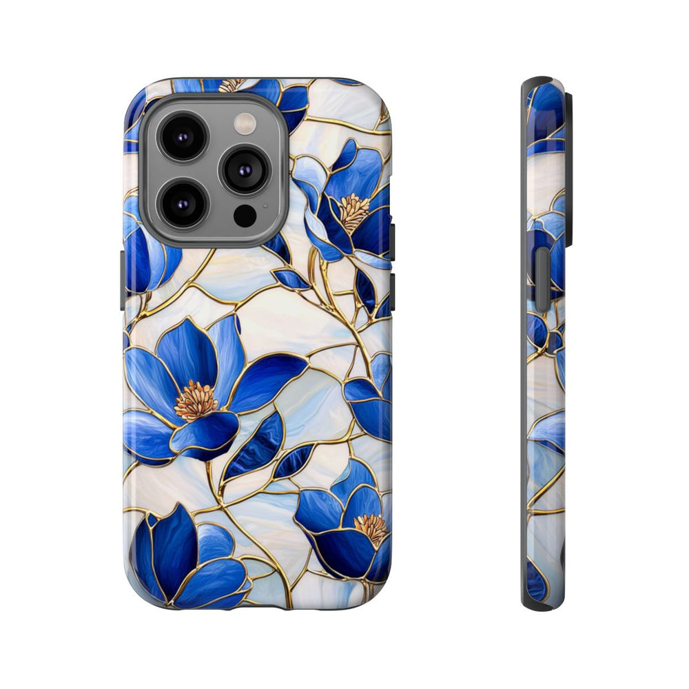 Blauw Gebloemd Glas-in-loodpatroon