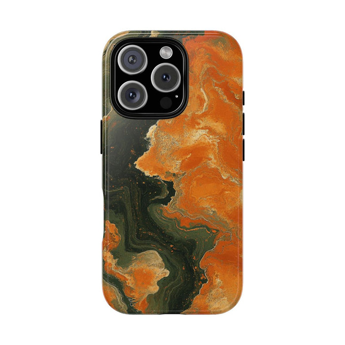 Abstract Patroon in Gebrand Oranje en Olijfgroen