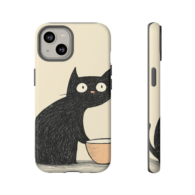 Zwarte Kat met Voerbak Illustratie