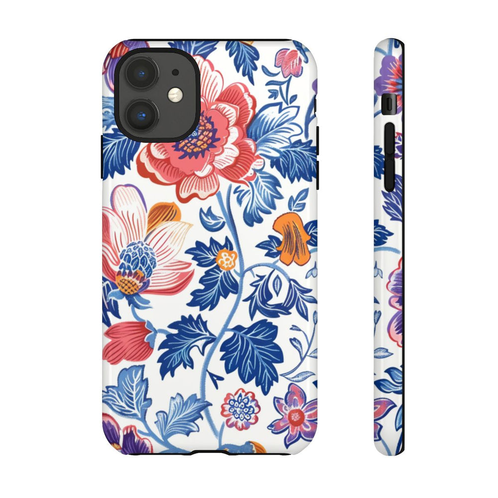 Kleurrijk Bloemenpatroon met Blauwe Bladeren