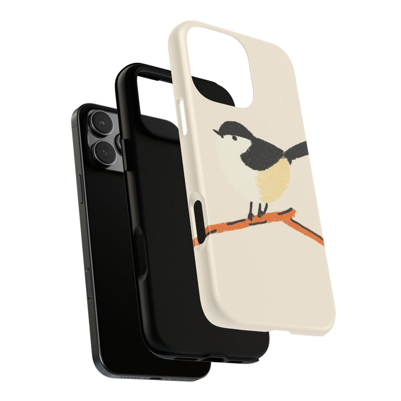 Minimalistische Vogelillustratie op Tak