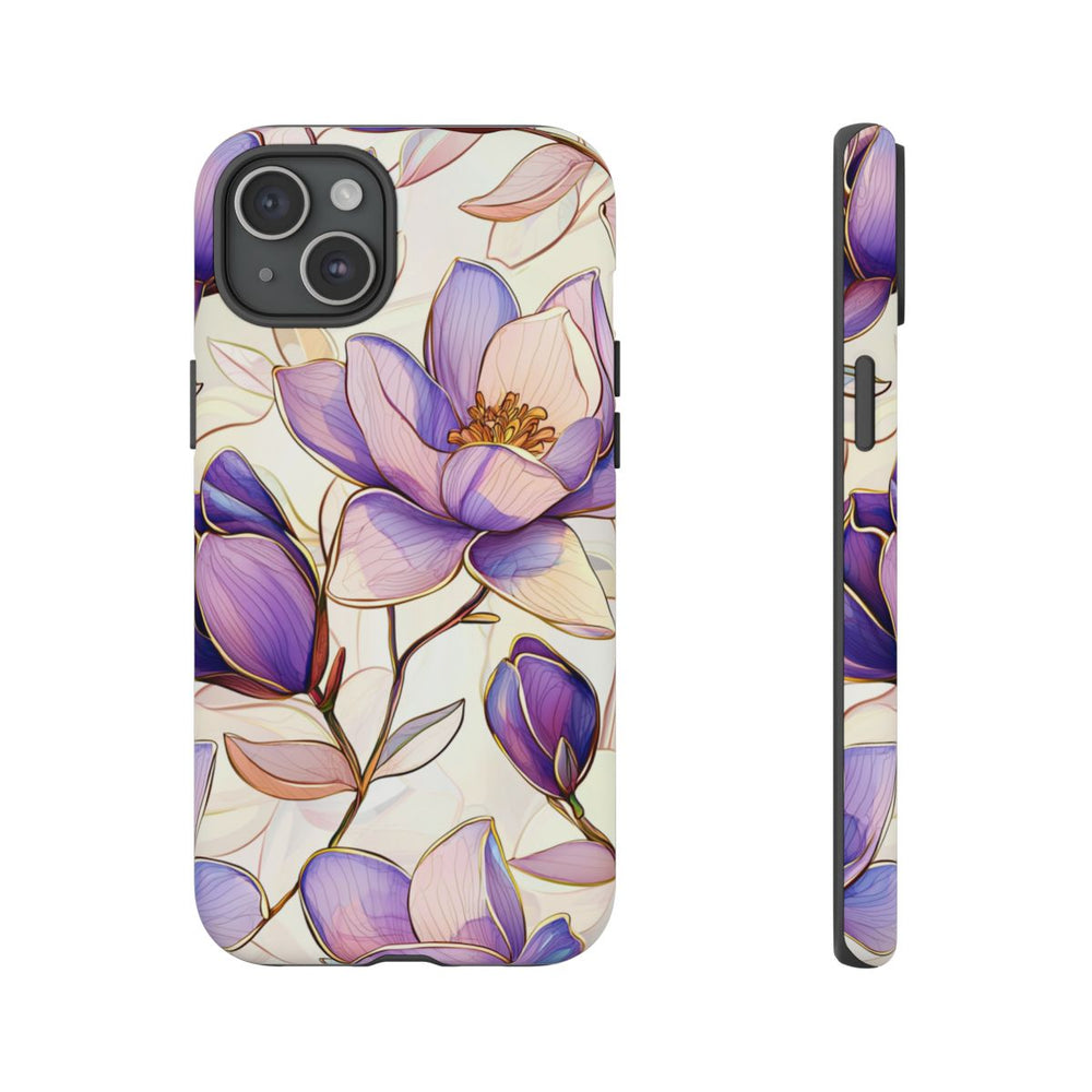 Paarse Magnolia’s in Glas-in-loodpatroon