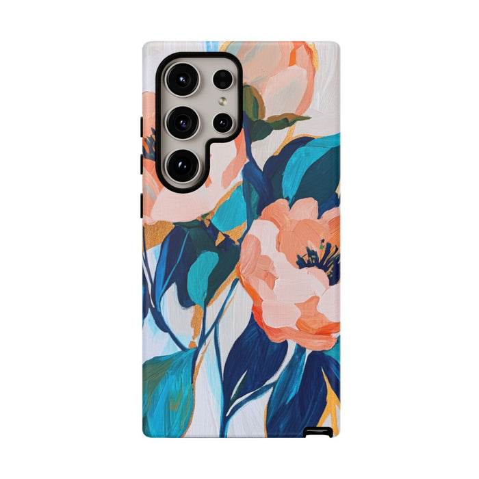 Abstracte Perzikroze en Blauwe Bloemen