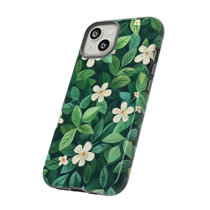 Groene Bladeren en Witte Bloemenpatroon