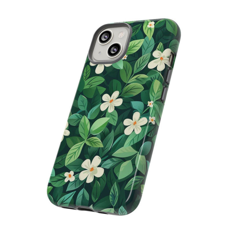 Groene Bladeren en Witte Bloemenpatroon