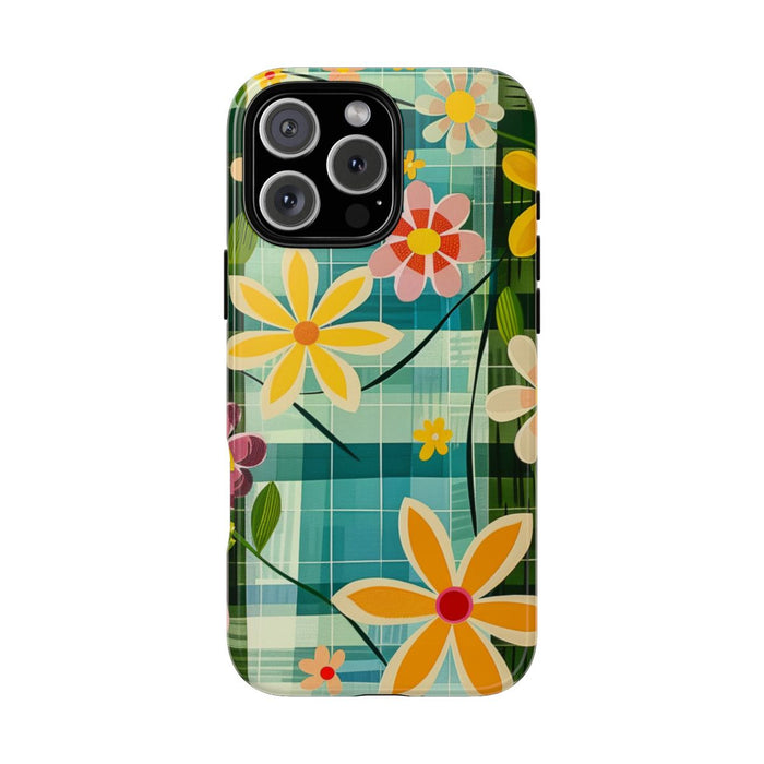 Kleurrijk Retro Bloemenpatroon op Blauwe Achtergrond