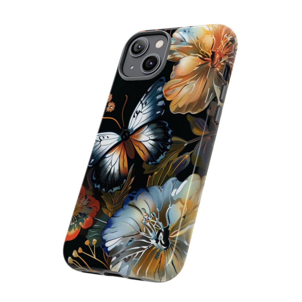 Vlinders en Bloemenpatroon op Zwart