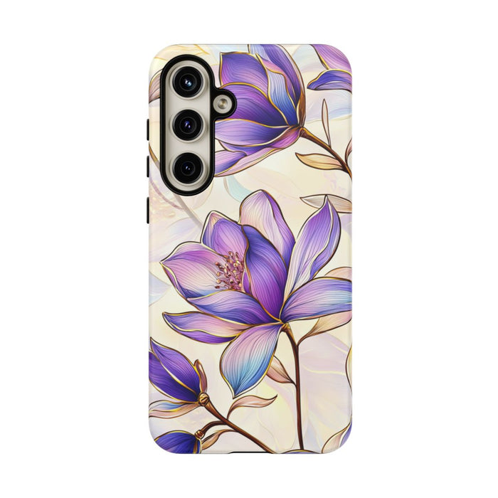 Paarse Magnolia’s in Glas-in-loodpatroon