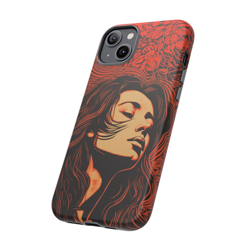 Linosnede Portret van Vrouw met Bloemen