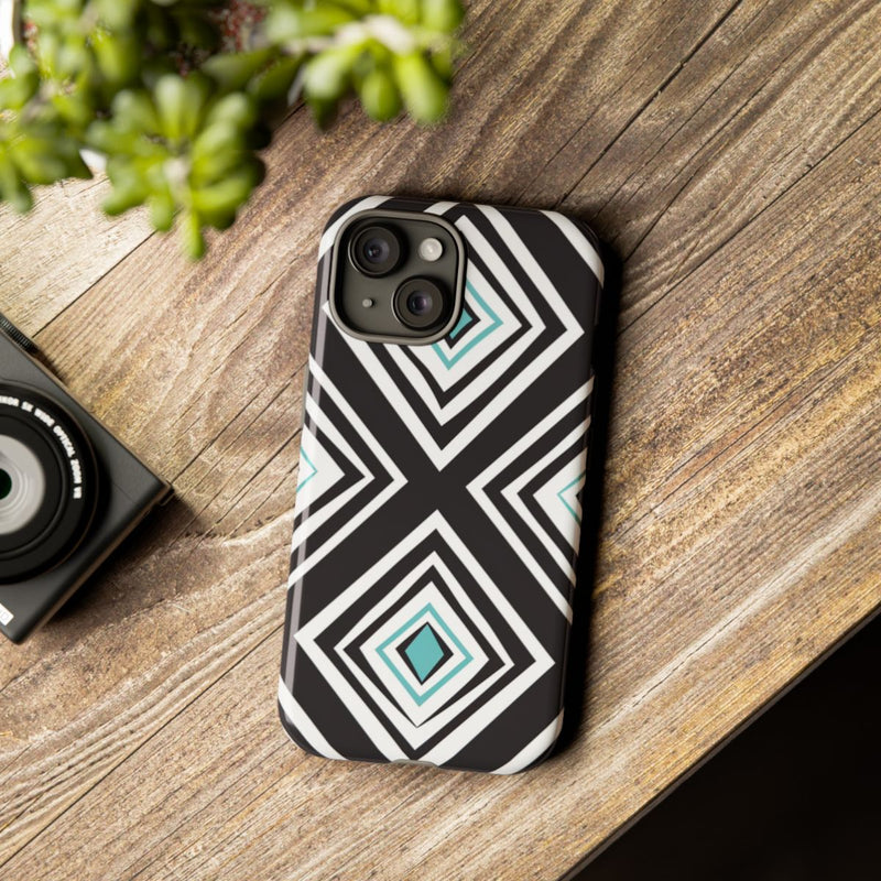 Geometrisch Zwart-Turquoise Diamantpatroon