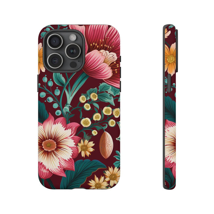 Botanisch Bloemenpatroon in Amber en Teal