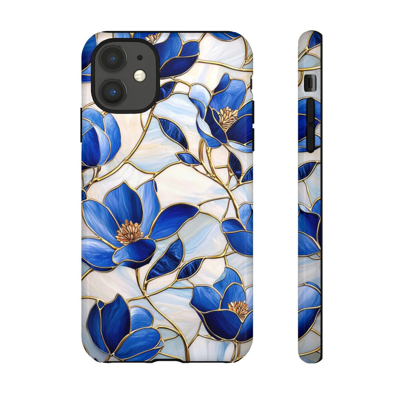 Blauw Gebloemd Glas-in-loodpatroon