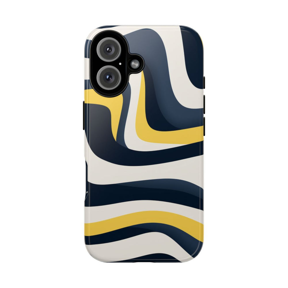 Abstracte Golvende Lijnen in Donkerblauw en Geel