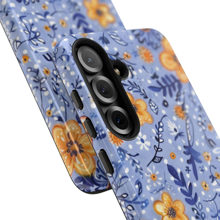 Blauw-Oranje Bloemenpatroon