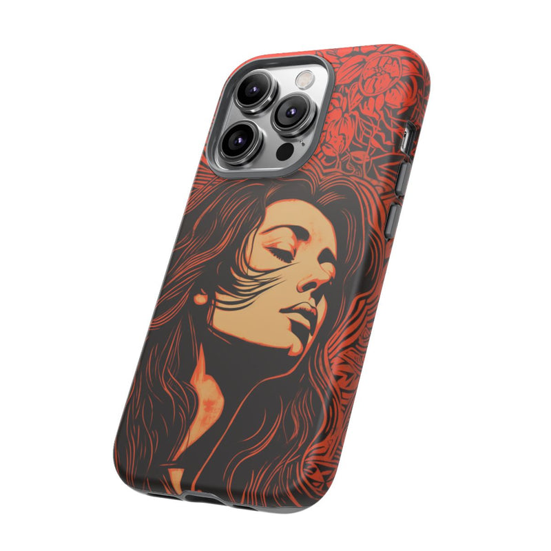 Linosnede Portret van Vrouw met Bloemen