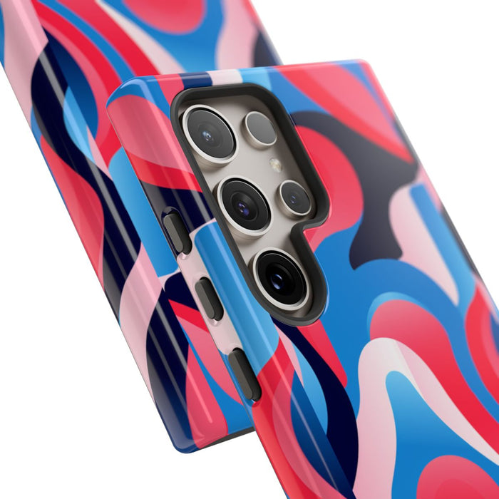 Blauw-Rood Abstract Golvend Patroon