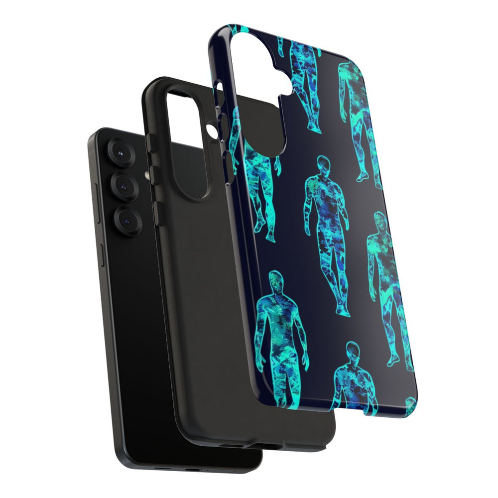 Blauw-Groene Neon Mensfiguren Patroon