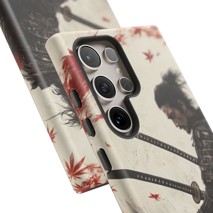 Samurai met Twee Katana’s en Rode Esdoornbladeren