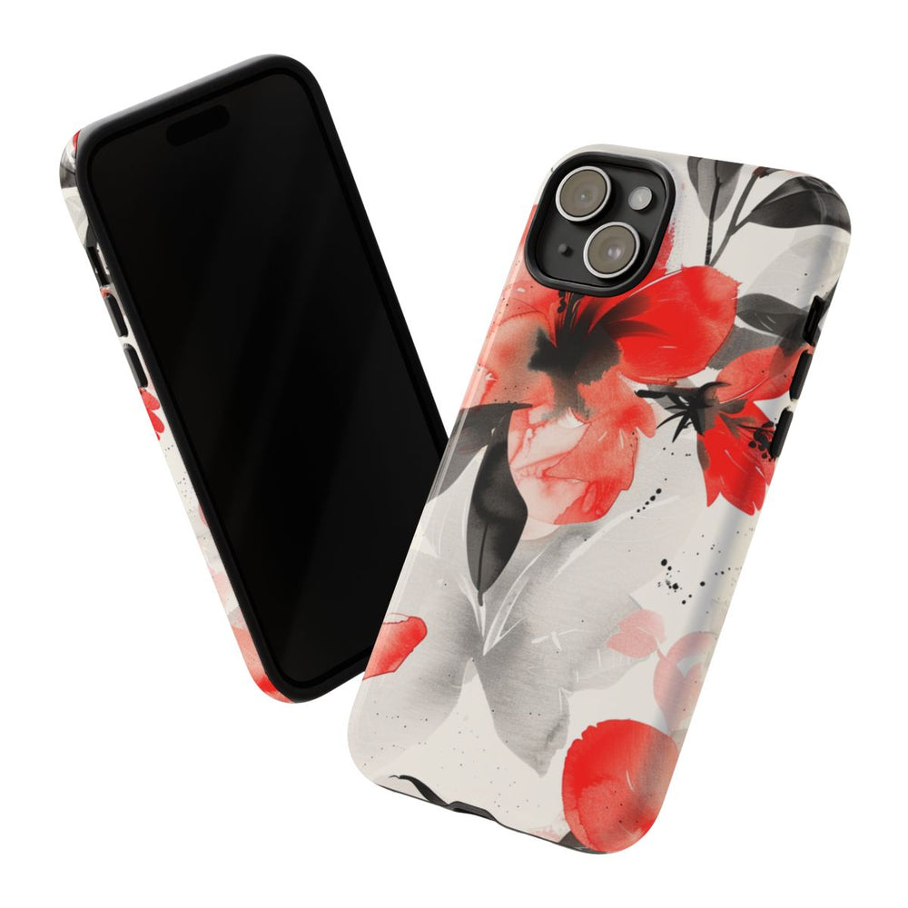 Rood-Zwart Waterverf Bloemenpatroon