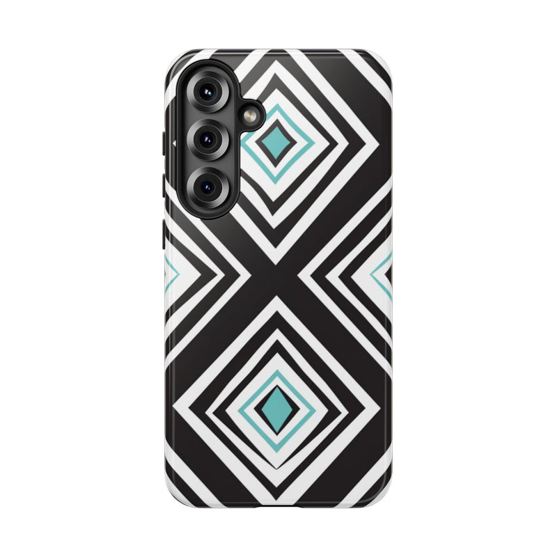 Geometrisch Zwart-Turquoise Diamantpatroon