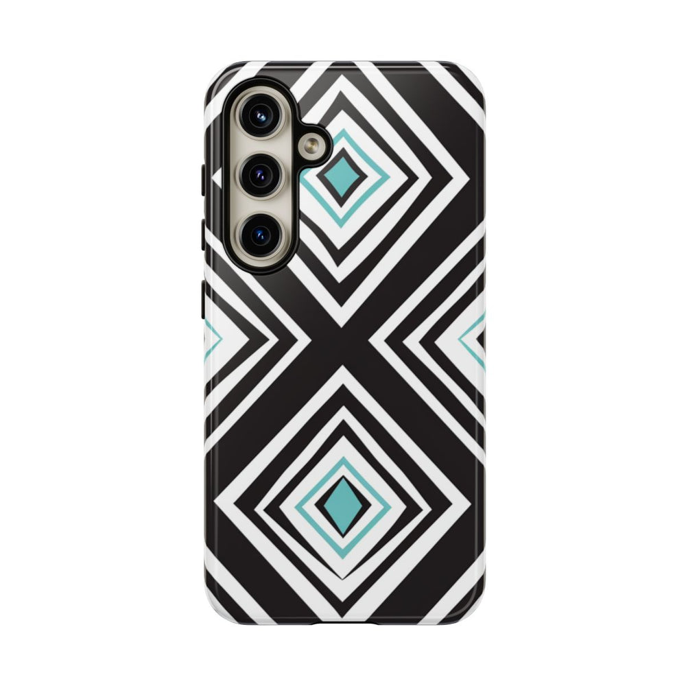 Geometrisch Zwart-Turquoise Diamantpatroon
