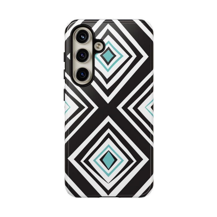 Geometrisch Zwart-Turquoise Diamantpatroon