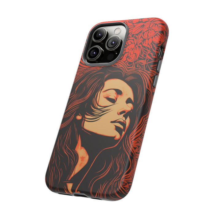 Linosnede Portret van Vrouw met Bloemen