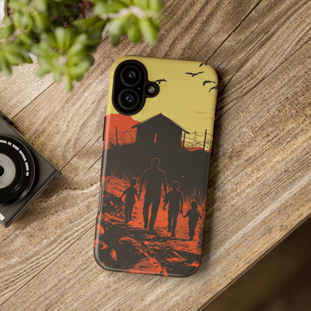 Gezin Wandelt Richting Prikkeldraadomheining